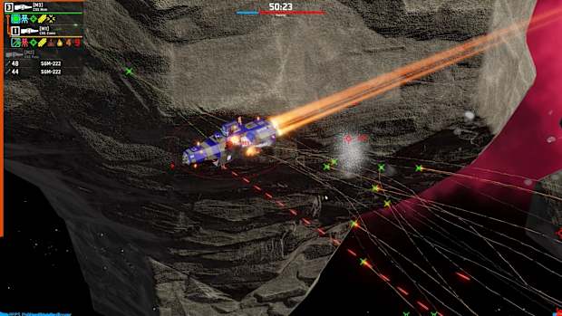 Nebulous: Fleet Command screenshot of a spaceship engaged in battle.